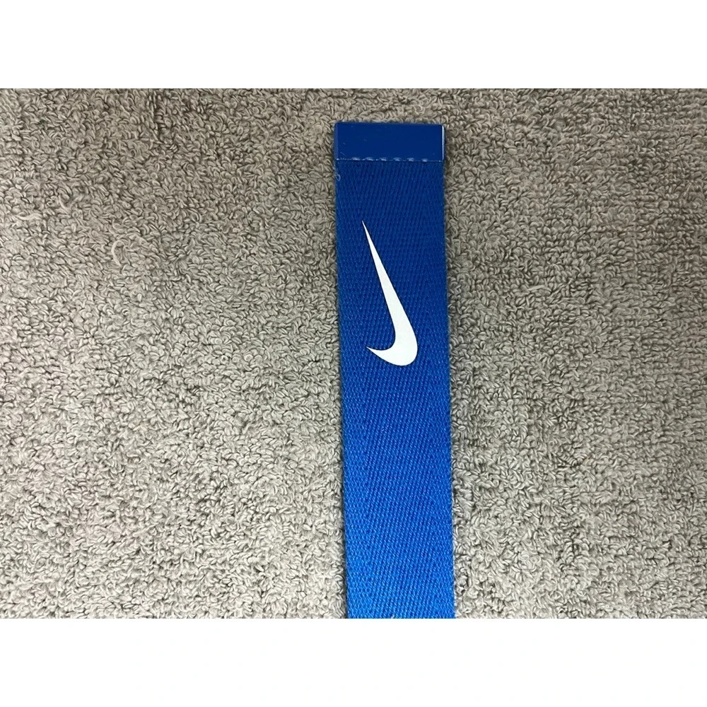 Nike Mens Webbed Golf Belt Royal Blue Canvas Swoosh Logo Bottle Opener Buckle